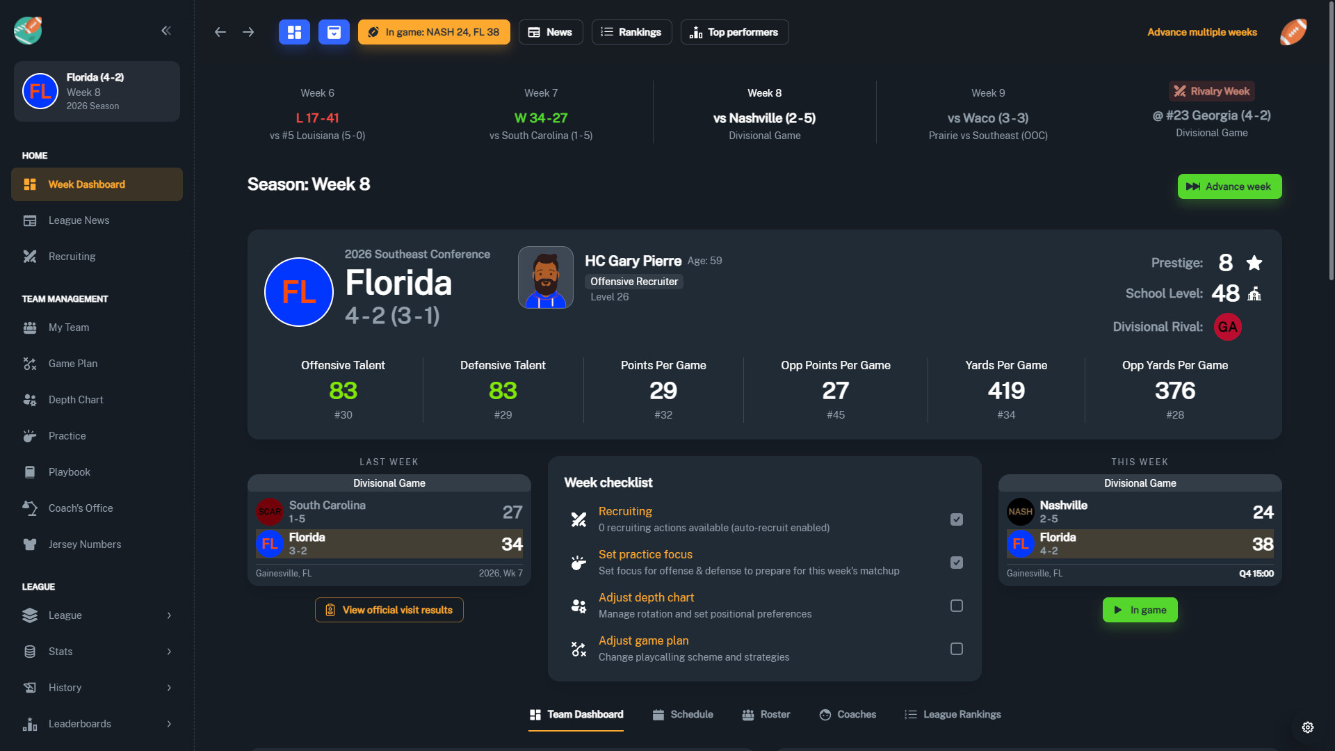 Скриншот: Football Coach: College Dynasty