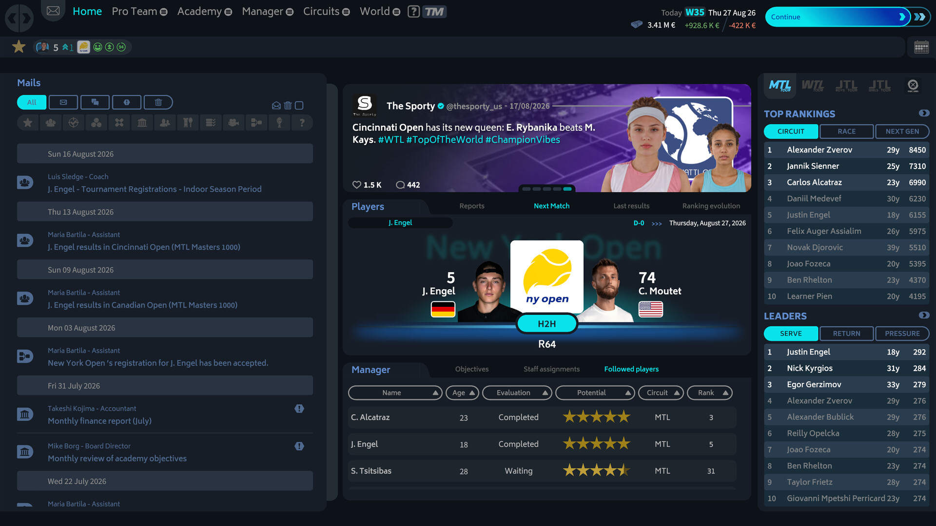 Скриншот: Tennis Manager 26